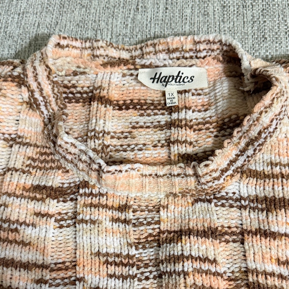 Haptics Striped Chunky Knit Relaxed Cozy Soft Sweater Coral & Brown Plus Size 1X - Picture 9 of 17